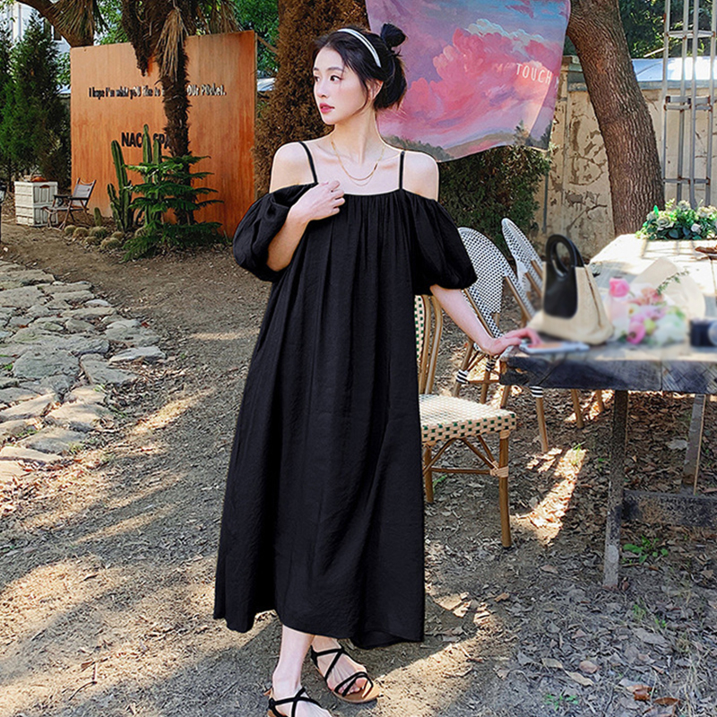 Đầm Hai Dây Dáng Dài Rộng Màu Trơn Phong Cách Pháp Thời Trang Cho Nữ