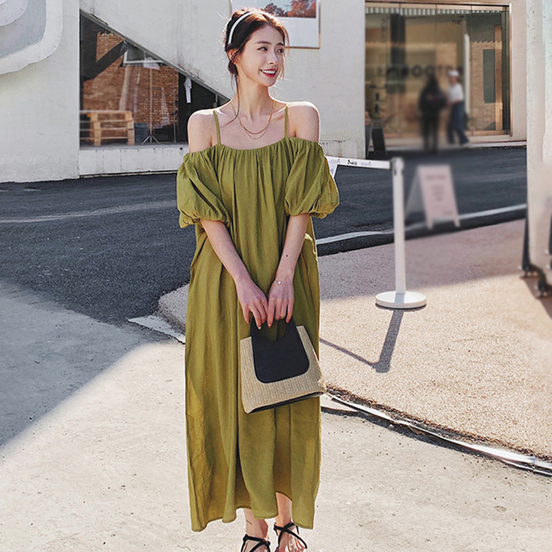 Đầm Hai Dây Dáng Dài Rộng Màu Trơn Phong Cách Pháp Thời Trang Cho Nữ