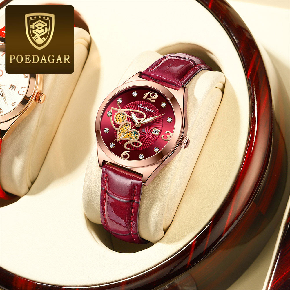 POEDAGAR 310 đồng hồ Đeo Tay nữ Dây da không thấm nước thời trang chính hãng xinh đẹp