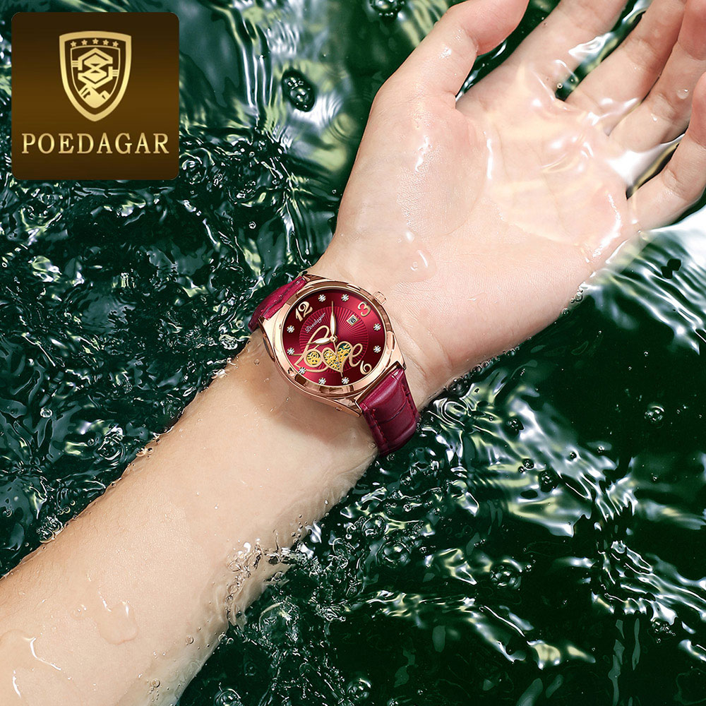 POEDAGAR 310 đồng hồ Đeo Tay nữ Dây da không thấm nước thời trang chính hãng xinh đẹp