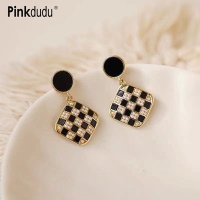 PINKDU Đen Cờ Thả Bông Tai Hợp Kim Men Phong Cách Hàn Quốc Đơn Giản Thời Trang Thanh Lịch Hình Học Series Bông Tai Dành Cho Nữ Trang Sức Quà Tặng PD1370