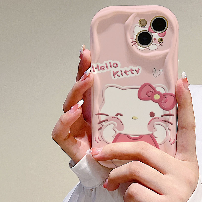 Ốp Điện Thoại Hình Hello Kitty Màu Hồng Cho iPhone 11 12 13 14 Promax 6s 7 8Plus X XR Xs Max SE 12mini 14PLUS