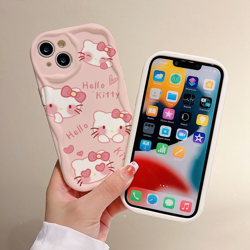 Ốp Điện Thoại Hình Hello Kitty Màu Hồng Cho iPhone 11 12 13 14 Promax 6s 7 8Plus X XR Xs Max SE 12mini 14PLUS