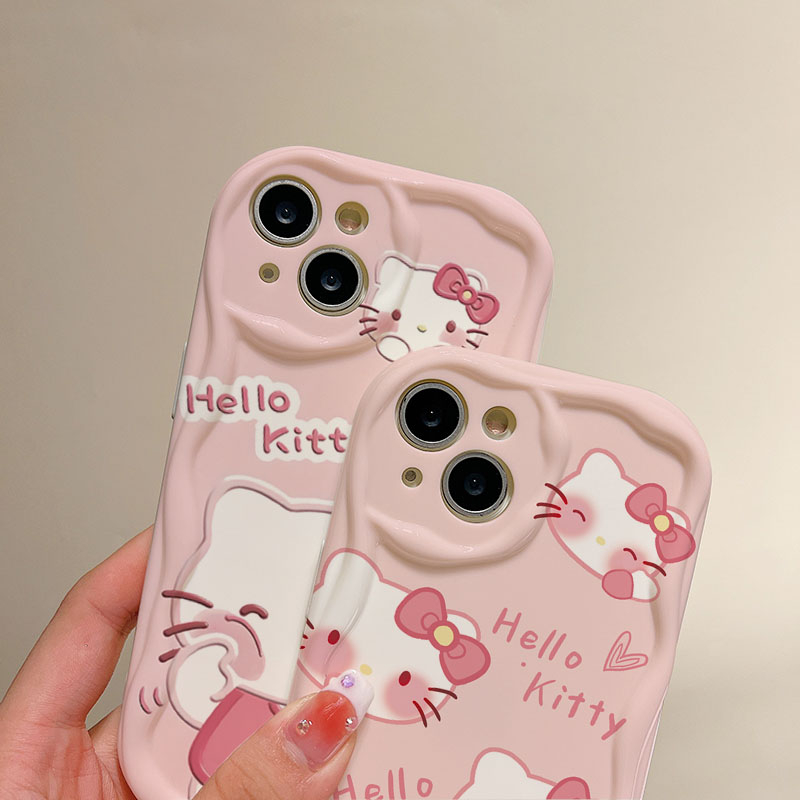 Ốp Điện Thoại Hình Hello Kitty Màu Hồng Cho iPhone 11 12 13 14 Promax 6s 7 8Plus X XR Xs Max SE 12mini 14PLUS