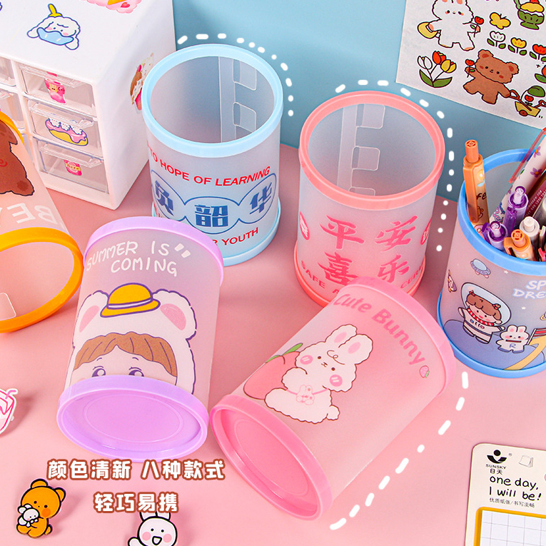 Hộp Đựng Bút Hình Tròn Họa Tiết Hoạt Hình Dễ Thương DIY