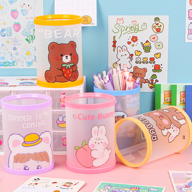 Hộp Đựng Bút Hình Tròn Họa Tiết Hoạt Hình Dễ Thương DIY