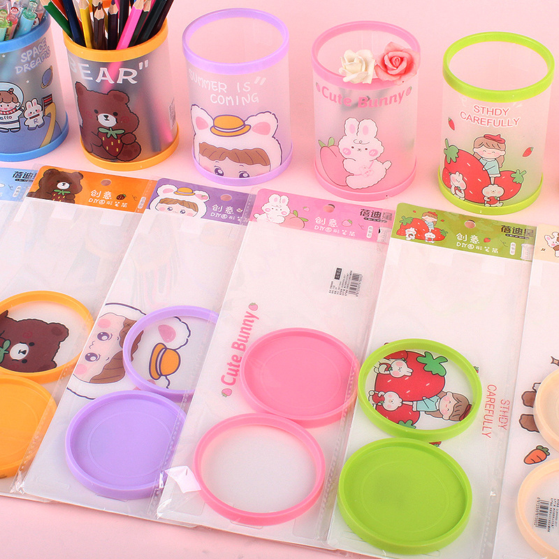 Hộp Đựng Bút Hình Tròn Họa Tiết Hoạt Hình Dễ Thương DIY