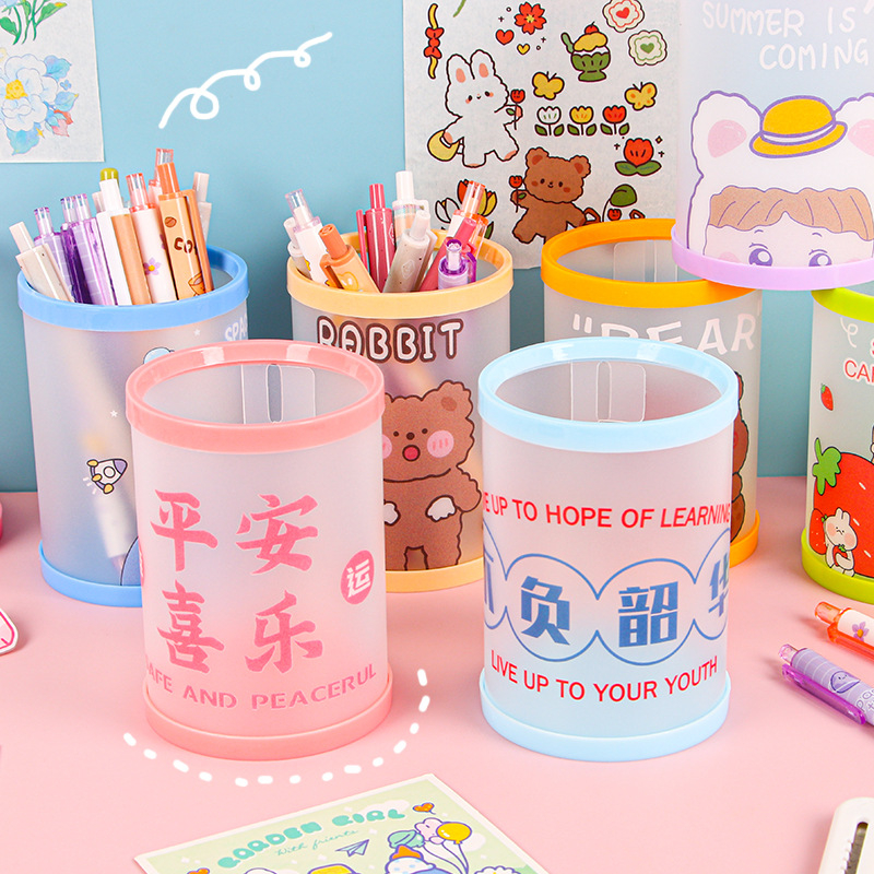 Hộp Đựng Bút Hình Tròn Họa Tiết Hoạt Hình Dễ Thương DIY