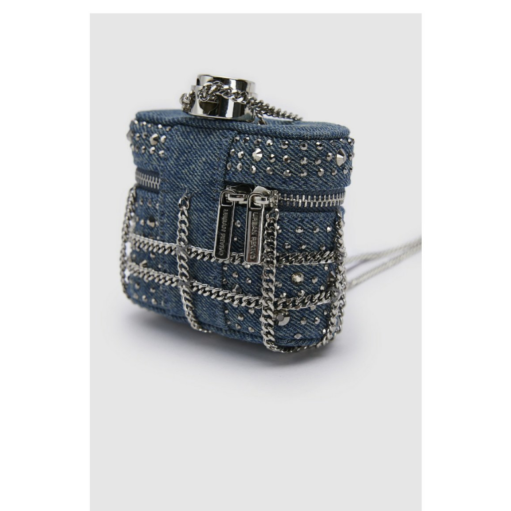 Túi Đeo Chéo Một Bên Vai Mini Bằng Vải Denim Đính Kim Cương Thời Trang Phong Cách Mới 2023 Dành Cho Bạn Nữ