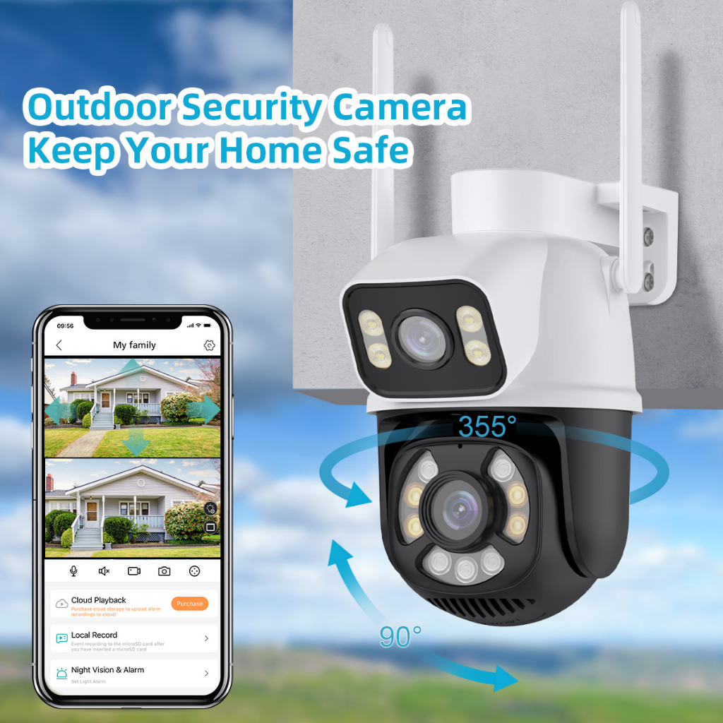 LLSEE, camera icsee 2 mắt ngoài trời, zoom 5X, camera wifi không dây 360 độ xoay, 8MP, 4K, tầm nhìn ban đêm đầy màu sắc, cuộc gọi hai chiều, theo dõi tự động