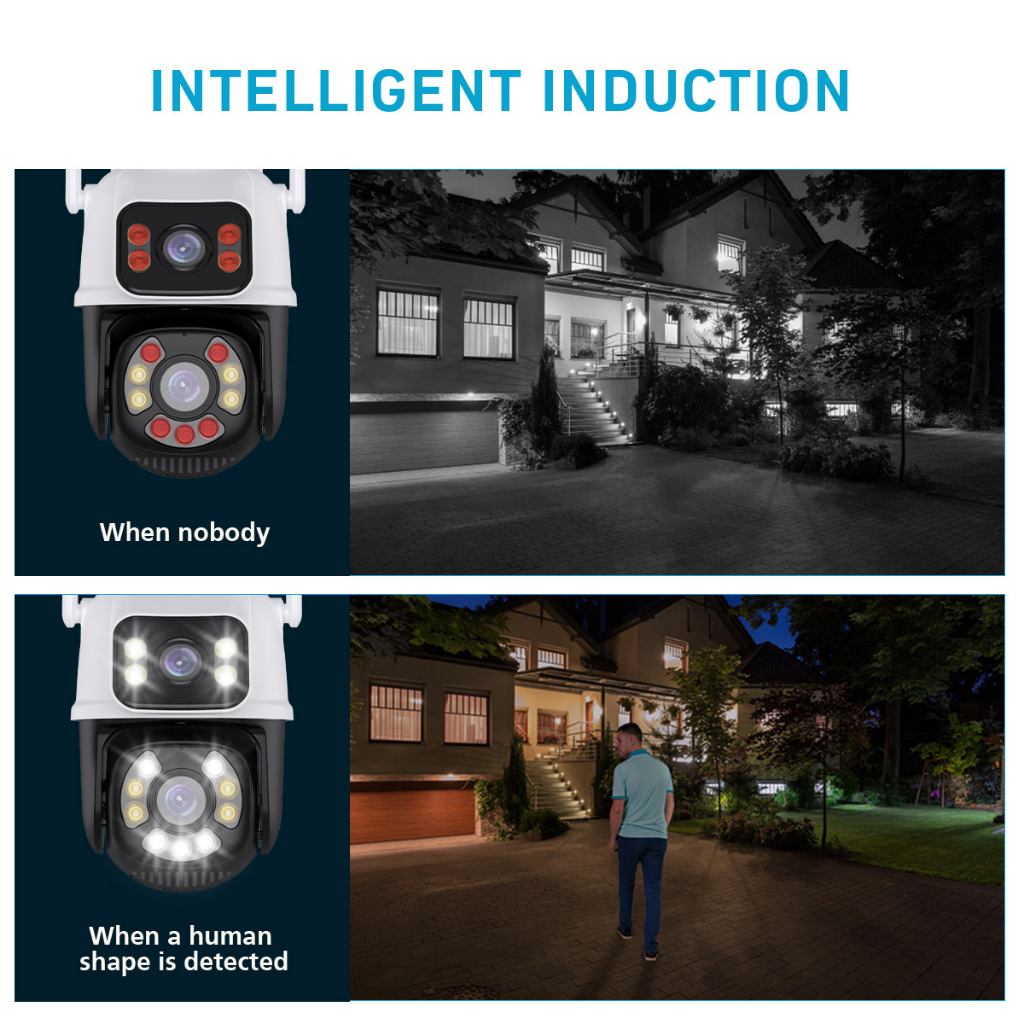 LLSEE, camera icsee 2 mắt ngoài trời, zoom 5X, camera wifi không dây 360 độ xoay, 8MP, 4K, tầm nhìn ban đêm đầy màu sắc, cuộc gọi hai chiều, theo dõi tự động