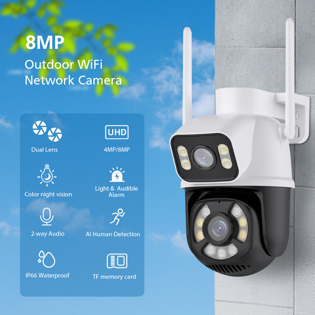 LLSEE, camera icsee 2 mắt ngoài trời, zoom 5X, camera wifi không dây 360 độ xoay, 8MP, 4K, tầm nhìn ban đêm đầy màu sắc, cuộc gọi hai chiều, theo dõi tự động
