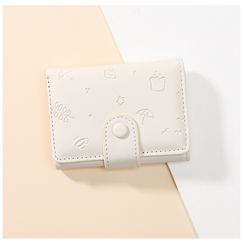 JUST STAR Ví Ngắn Gập Ba Bằng Da PU Màu Trơn In Họa Tiết Hoạt Hình Dễ Thương Đa Năng Phổ Biến