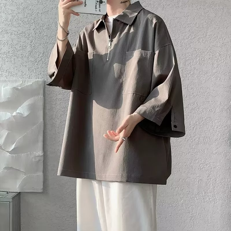 Áo Thun Polo Nam Ngắn Tay Phối Khóa Kéo Đơn Giản Theo Phong Cách Hàn Quốc Dành Cho áo polo nam áo thun polo nam áo polo nam form rộng áo polo nam cao cấp