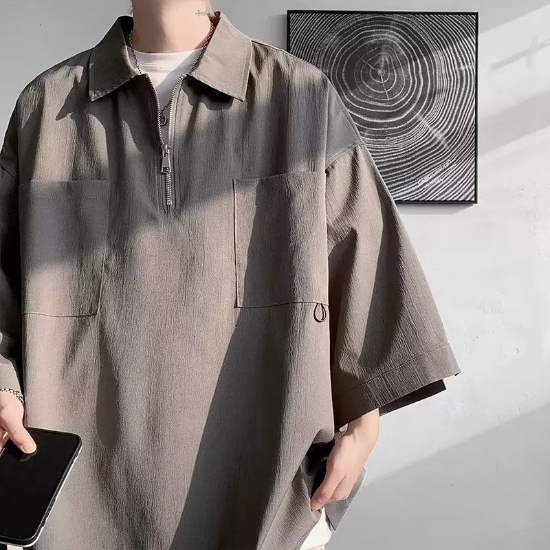 Áo Thun Polo Nam Ngắn Tay Phối Khóa Kéo Đơn Giản Theo Phong Cách Hàn Quốc Dành Cho áo polo nam áo thun polo nam áo polo nam form rộng áo polo nam cao cấp