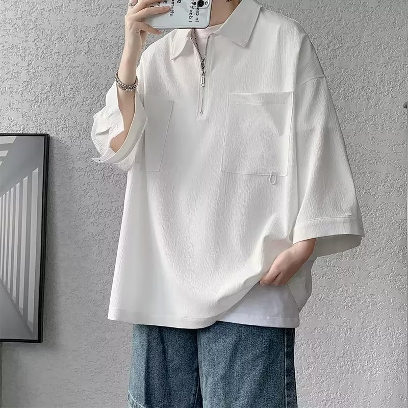 Áo Thun Polo Nam Ngắn Tay Phối Khóa Kéo Đơn Giản Theo Phong Cách Hàn Quốc Dành Cho áo polo nam áo thun polo nam áo polo nam form rộng áo polo nam cao cấp