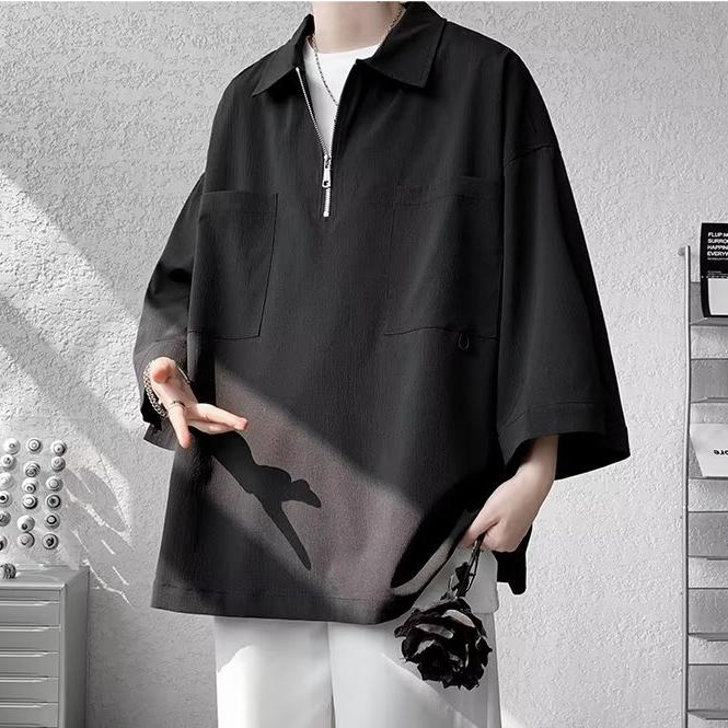 Áo Thun Polo Nam Ngắn Tay Phối Khóa Kéo Đơn Giản Theo Phong Cách Hàn Quốc Dành Cho áo polo nam áo thun polo nam áo polo nam form rộng áo polo nam cao cấp