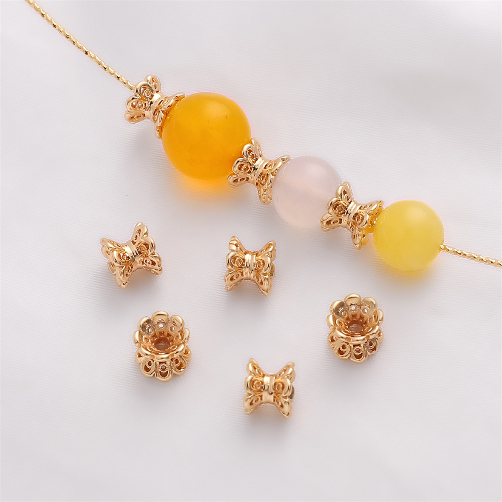 Set 5 Hạt Xỏ Lỗ Hình Hoa Mạ Vàng 14k 5X6mm Dùng Làm Trang Sức DIY