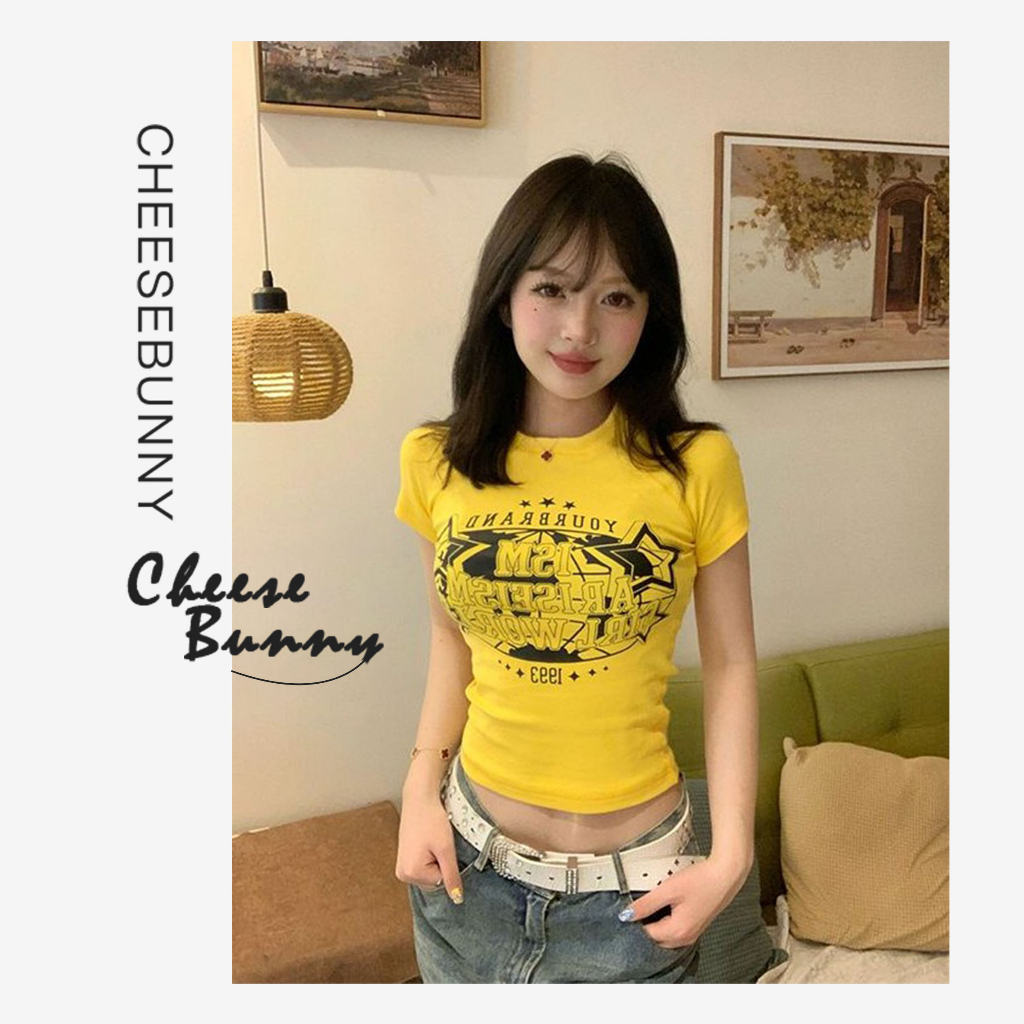 CheeseBunny Áo baby tee Áo Croptop Ngắn Tay In Họa Theo Phong Cách Mùa Hè Dành