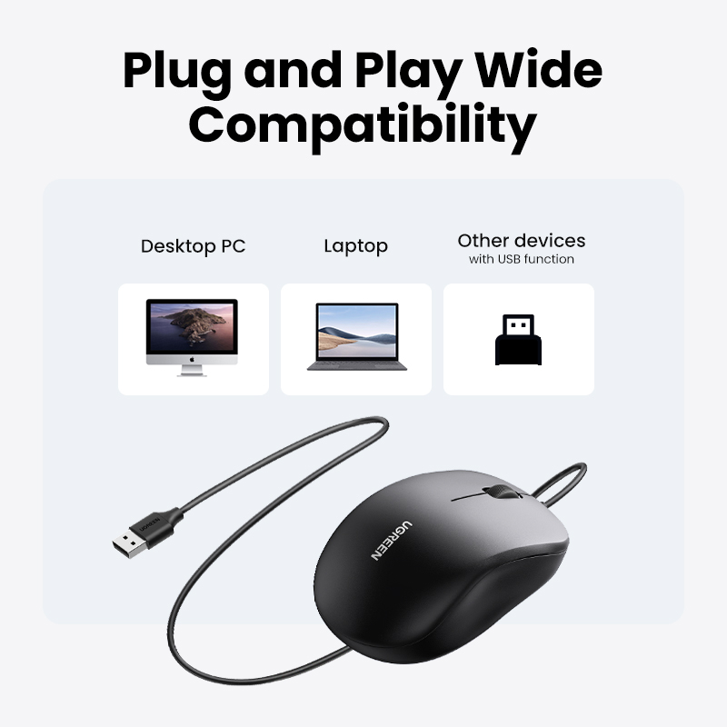 Chuột quang có dây Ugreen 1.5m USB 3.0 1200DPI thích hợp cho PC/ Mac/ Linux/ laptop