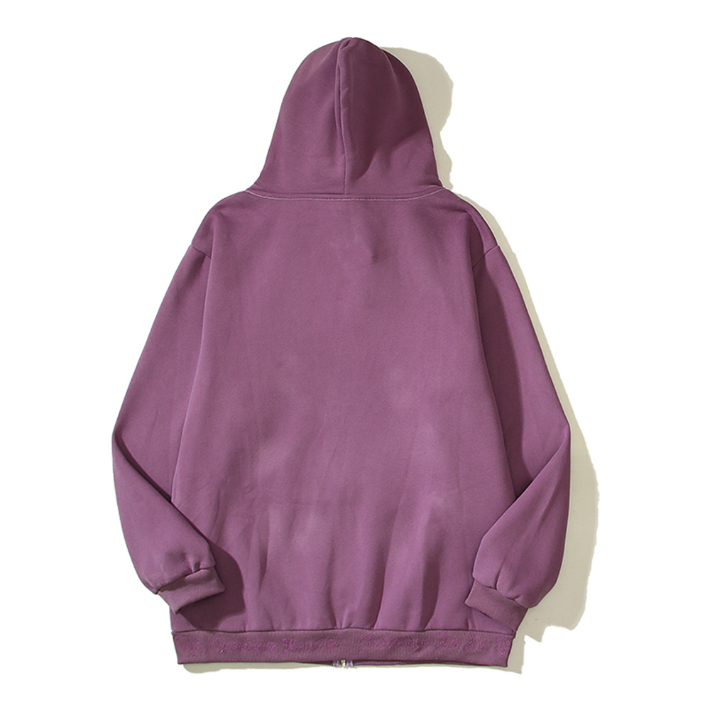 Áo Khoác Cardigan Có Nón Bằng Nỉ Thêu Chữ Màu Đen / Tím Thời Trang Mùa Thu Cho Nam Và Nữ