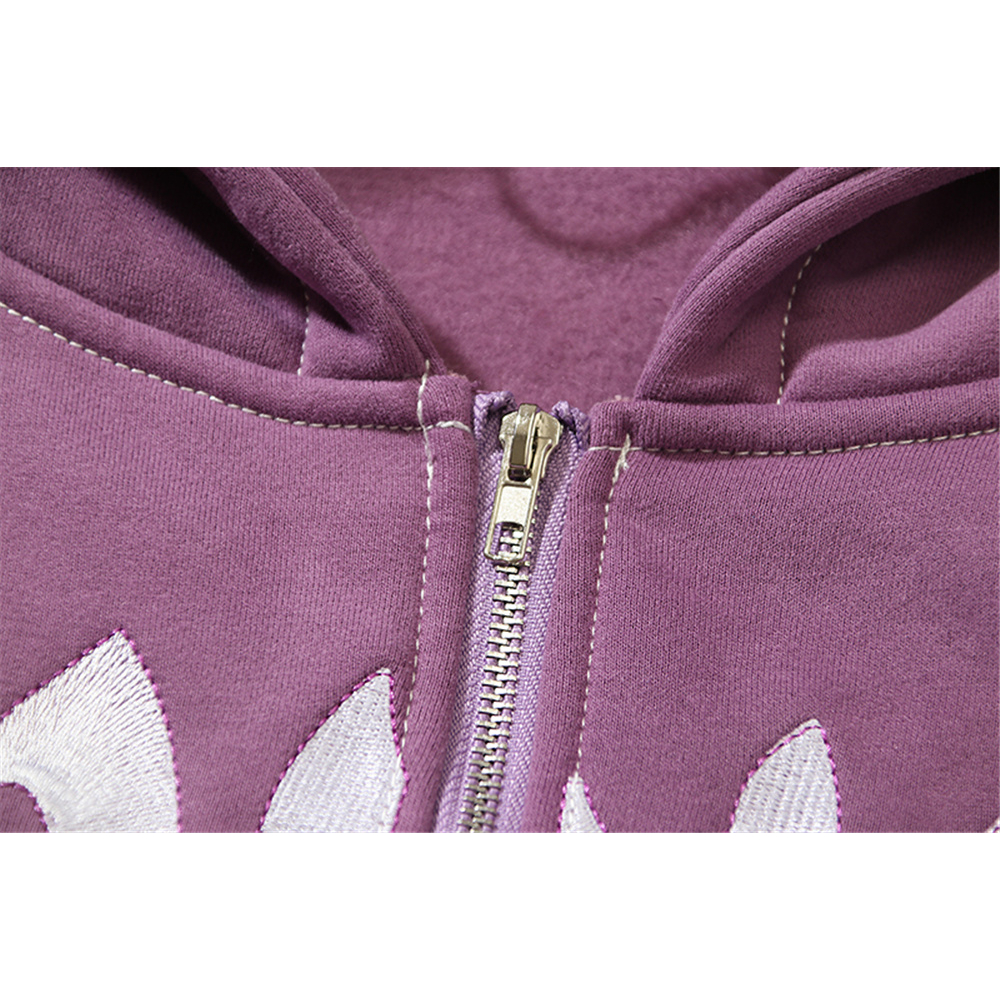 Áo Khoác Cardigan Có Nón Bằng Nỉ Thêu Chữ Màu Đen / Tím Thời Trang Mùa Thu Cho Nam Và Nữ