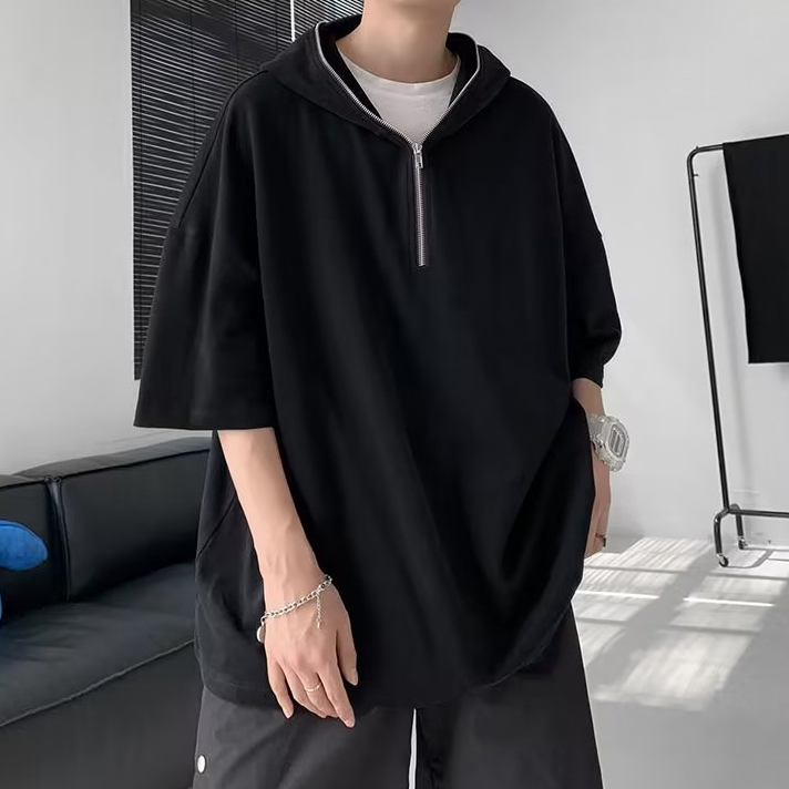 Áo Hoodie Màu Trơn Dáng Rộng Thời Trang Vintage Đường Phố Cá Tính Cho Nam