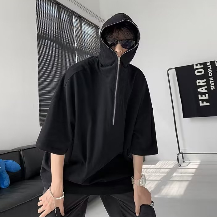 Áo Hoodie Màu Trơn Dáng Rộng Thời Trang Vintage Đường Phố Cá Tính Cho Nam