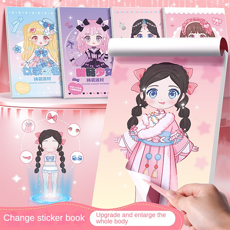 Sticker Dán Thay Đổi Phục Trang Hình Búp Bê Công Chúa Nhỏ Đa Dạng