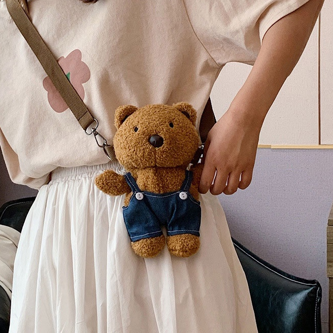 Túi Đeo Chéo Hình Gấu Hoạt Hình Nhồi Bông Phong Cách Hàn Quốc Dễ Thương Cho Nữ