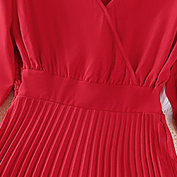 Đầm Tay Dài Cổ Chữ V Màu Sắc Đỏ Dành Cho Bé Gái 8-12 Tuổi