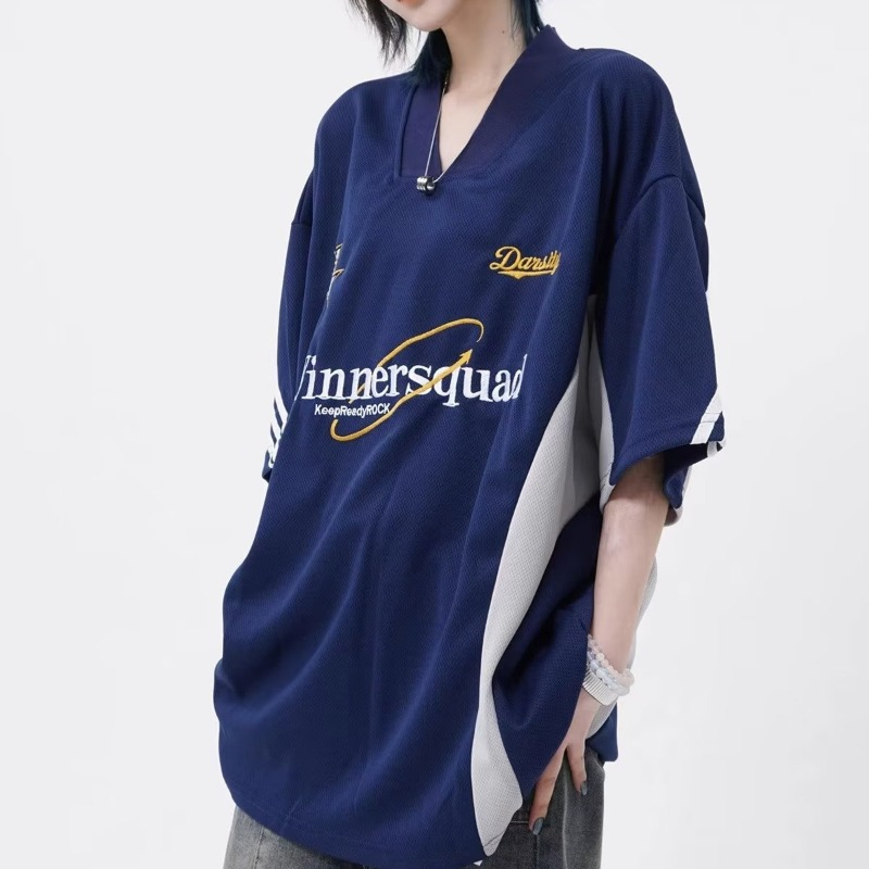 Áo Thun T-shirt Tay Ngắn Cổ Chữ V Thêu Hình Thời Trang Phong Cách Đường Phố Mới 2023 Dành Cho Nam Nữ