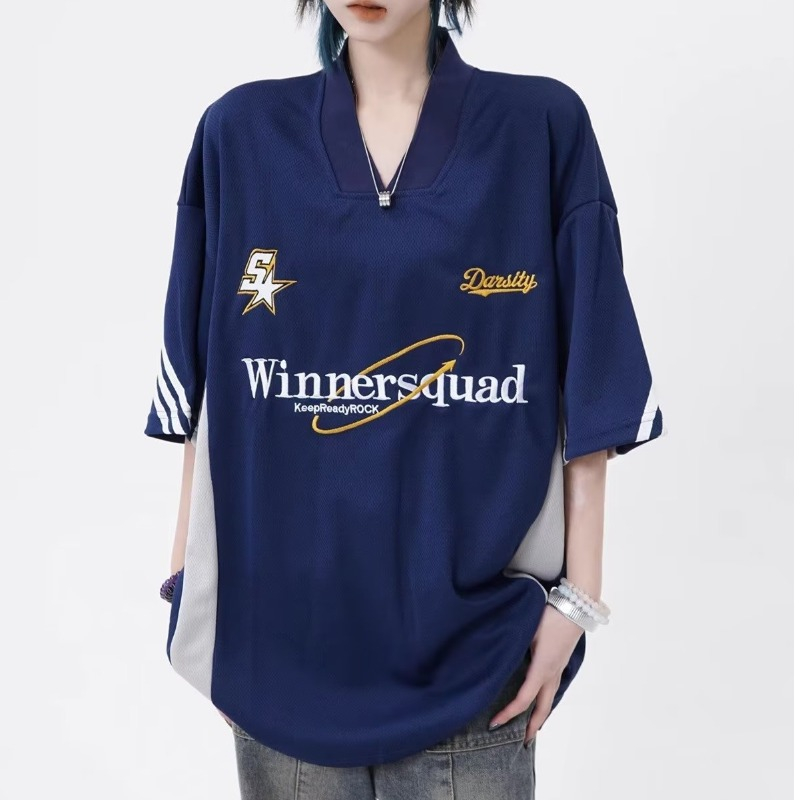 Áo Thun T-shirt Tay Ngắn Cổ Chữ V Thêu Hình Thời Trang Phong Cách Đường Phố Mới 2023 Dành Cho Nam Nữ