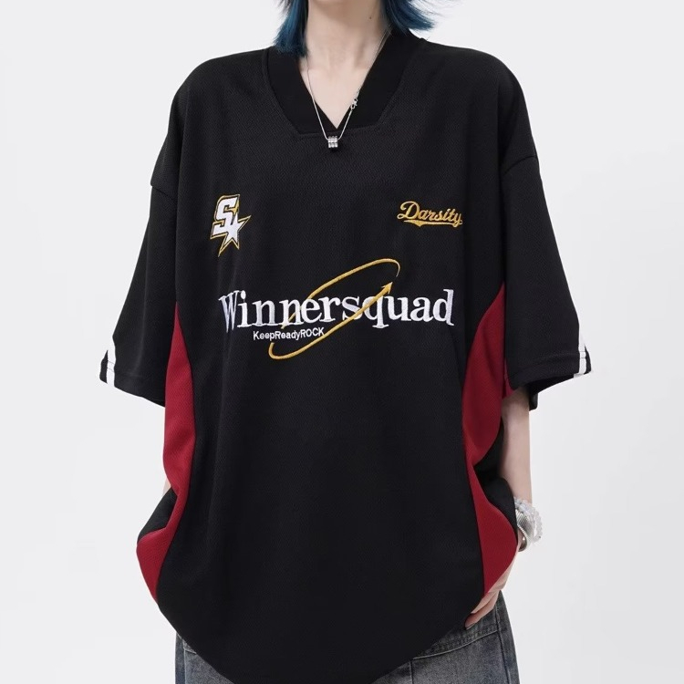 Áo Thun T-shirt Tay Ngắn Cổ Chữ V Thêu Hình Thời Trang Phong Cách Đường Phố Mới 2023 Dành Cho Nam Nữ