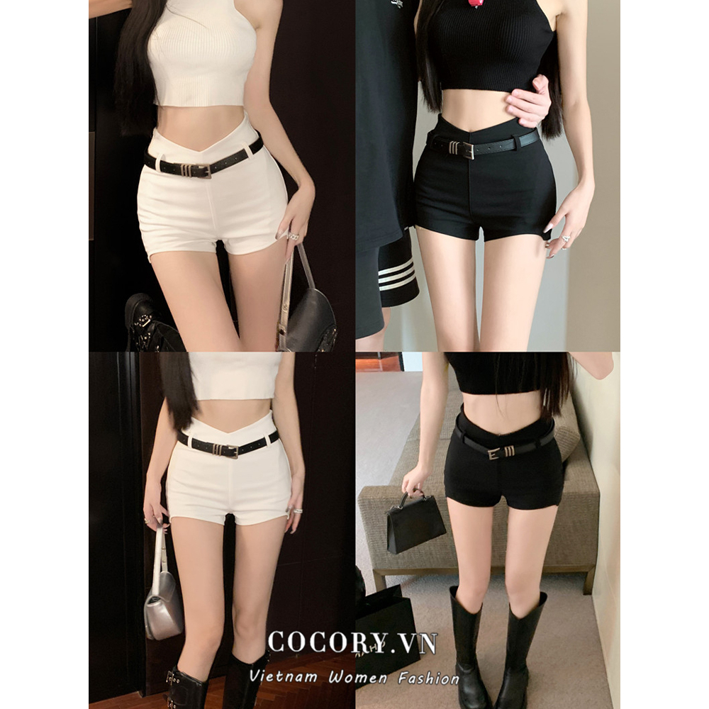 Cocory vn Quần Short Lưng Cao Dáng Ôm (+ Thắt Lưng) Quyến Rũ Cho Nữ