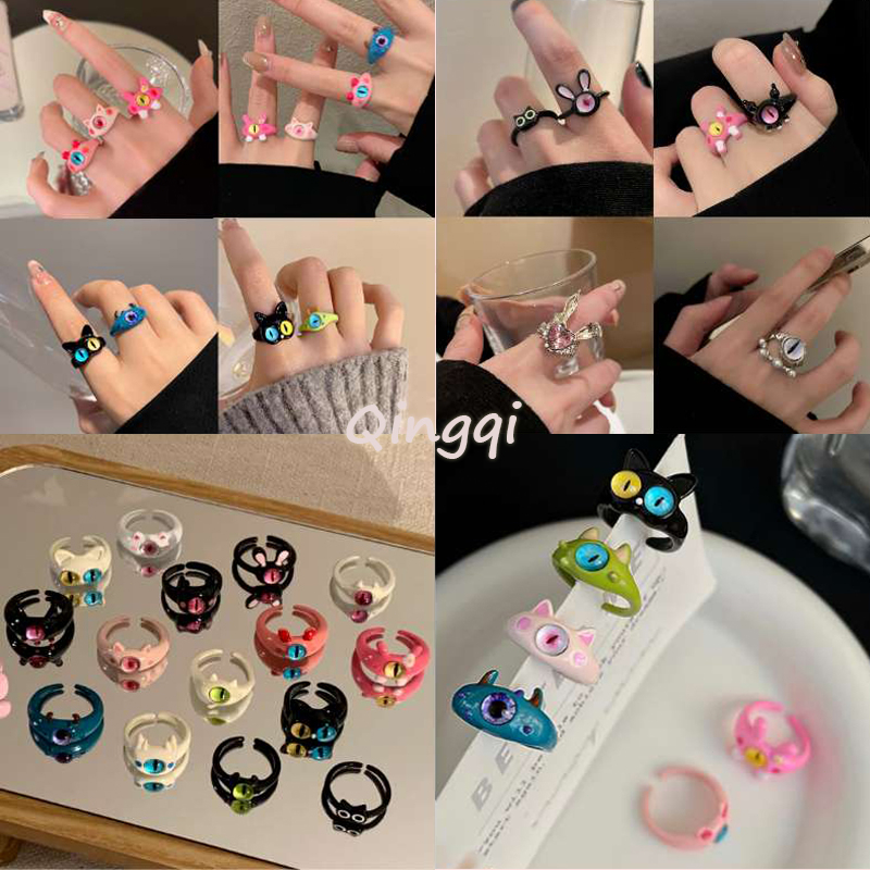 Nhẫn Hình Mèo Mắt To Nhiều Màu Sắc Dễ Thương Vui Nhộn Cho Cặp Đôi