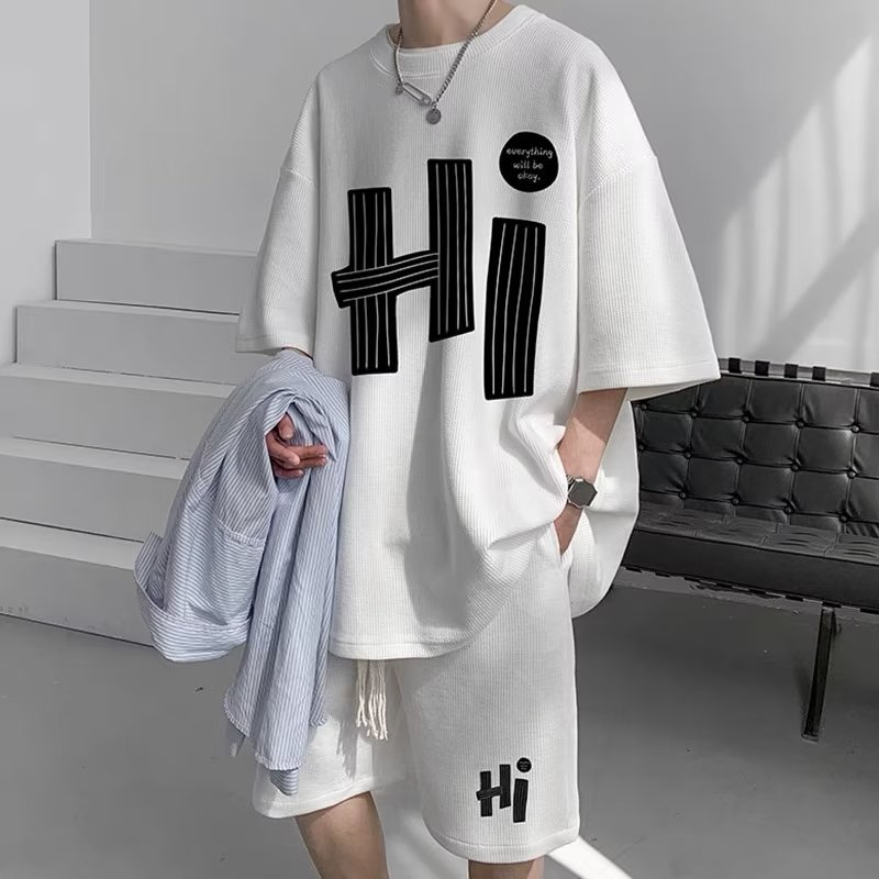 Bộ Đồ Thể Thao Áo Tay Ngắn Phối Quần Short Dáng Rộng Cỡ Lớn Kiểu Hồng Kông Thời Trang Mùa Hè Cho Nam
