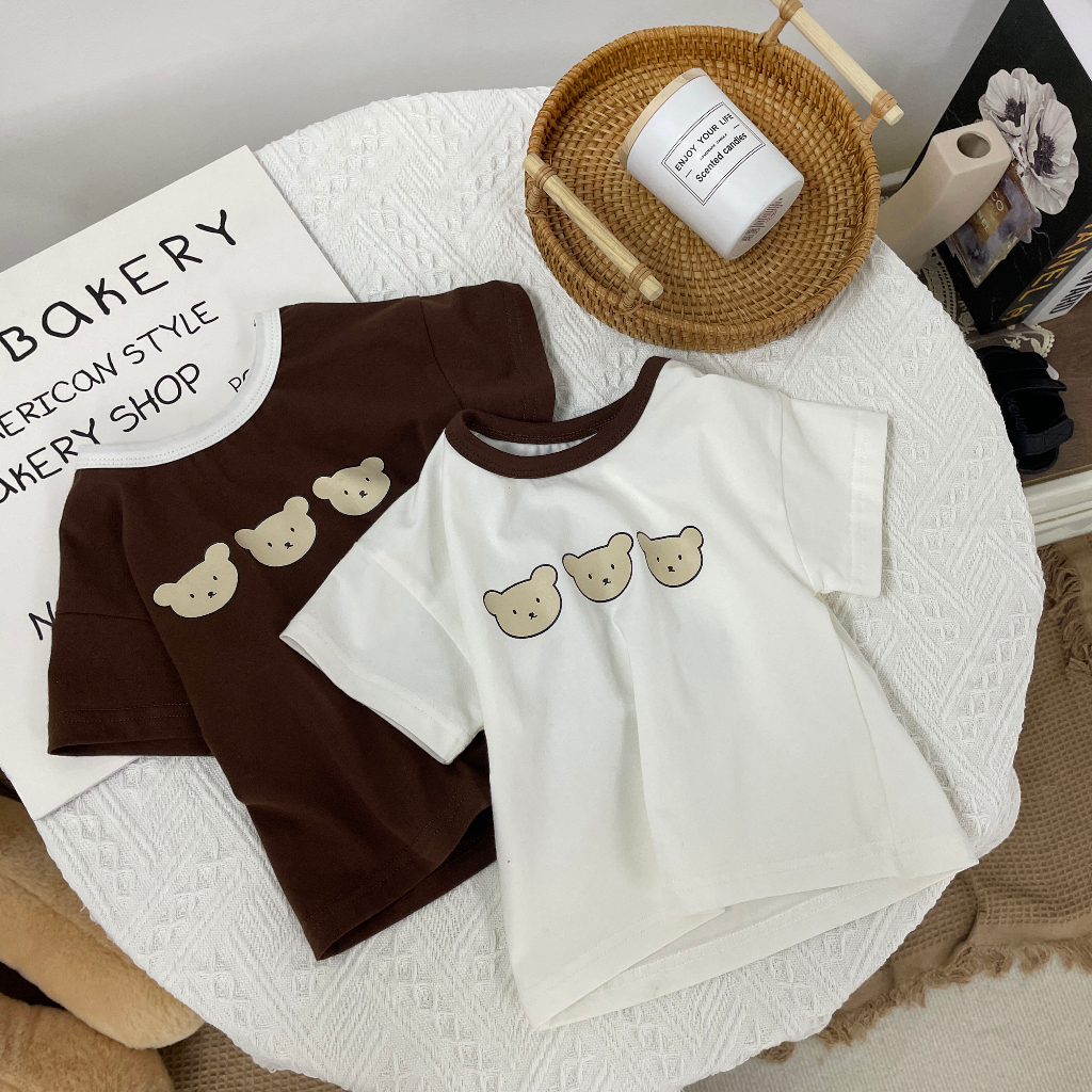Set Áo Thun Ngắn Tay In Hình Gấu Và Quần Short Thời Trang Mùa Hè Cho Bé