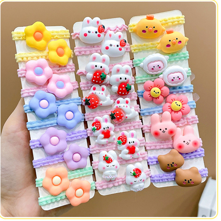 10 Dây Buộc Tóc Cao Su Đàn Hồi Cao Hình Hoạt Hình Dễ Thương Cho Bé