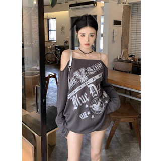 Áo Thun Baby Tee Dài Tay Trễ Vai In Chữ Thời Trang Dành Cho Nữ