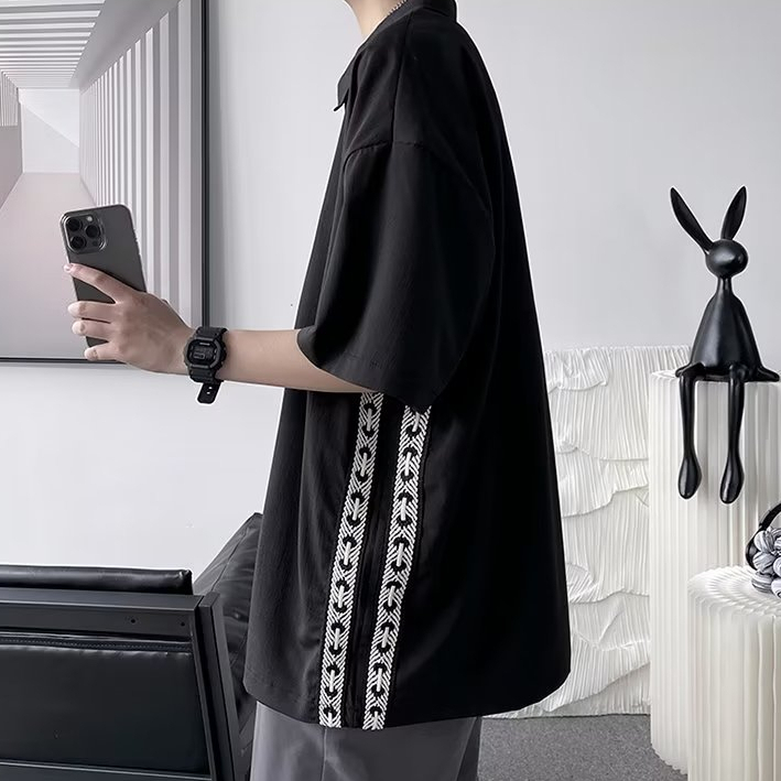 Áo Thun polo Dáng Rộng Thời Trang Hàn Quốc Đơn Giản Dành Cho Nam áo polo xanh áo polo nam có túi Áo Polo có khóa kéo