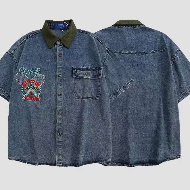 Áo Sơ Mi Tay Ngắn Dáng Rộng Phong Cách Cao Bồi Nhật Bản Thời Trang Mùa Hè Cho Nam Và Nữ