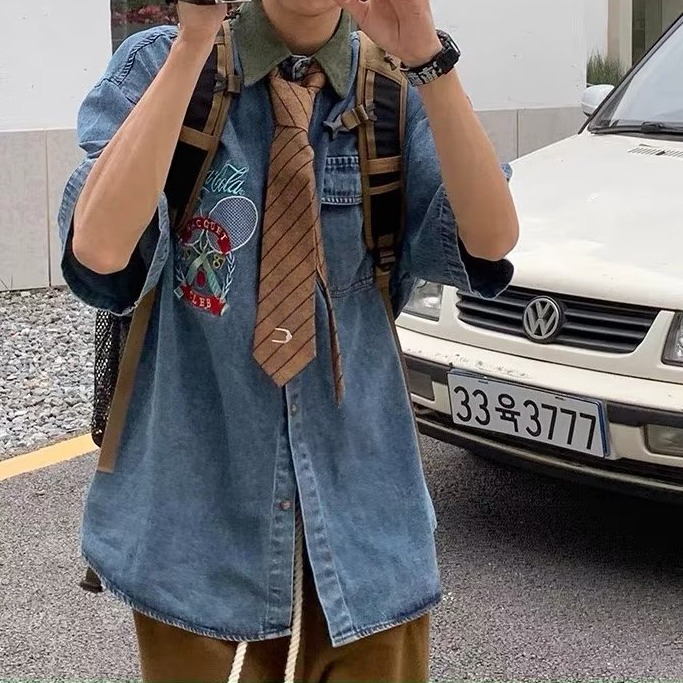 Áo Sơ Mi Tay Ngắn Dáng Rộng Phong Cách Cao Bồi Nhật Bản Thời Trang Mùa Hè Cho Nam Và Nữ