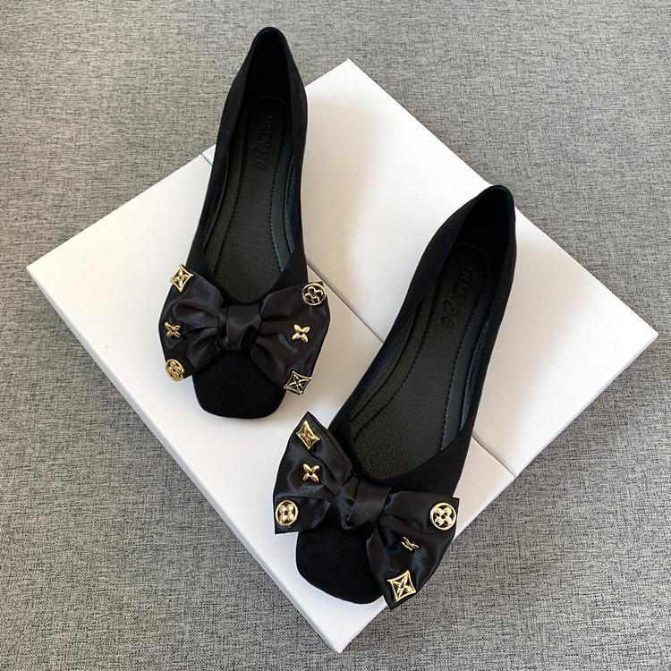 Giày Búp Bê Đế Mềm Mũi Vuông Đính Nơ Thời Trang 2023 Cho Nữ Size 32-44