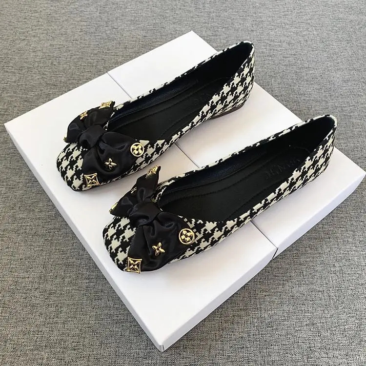 Giày Búp Bê Đế Mềm Mũi Vuông Đính Nơ Thời Trang 2023 Cho Nữ Size 32-44