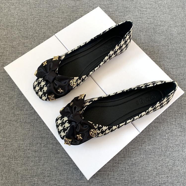 Giày Búp Bê Đế Mềm Mũi Vuông Đính Nơ Thời Trang 2023 Cho Nữ Size 32-44