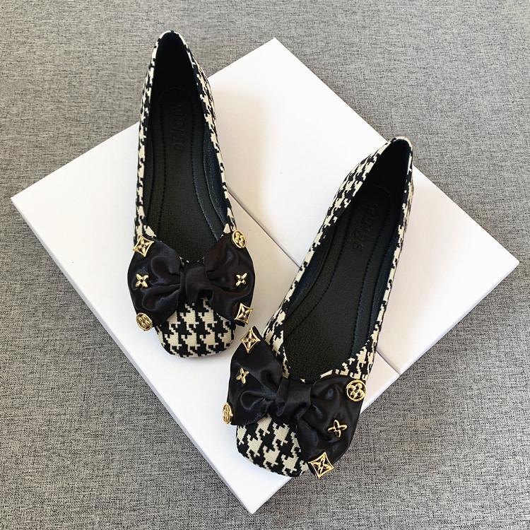 Giày Búp Bê Đế Mềm Mũi Vuông Đính Nơ Thời Trang 2023 Cho Nữ Size 32-44