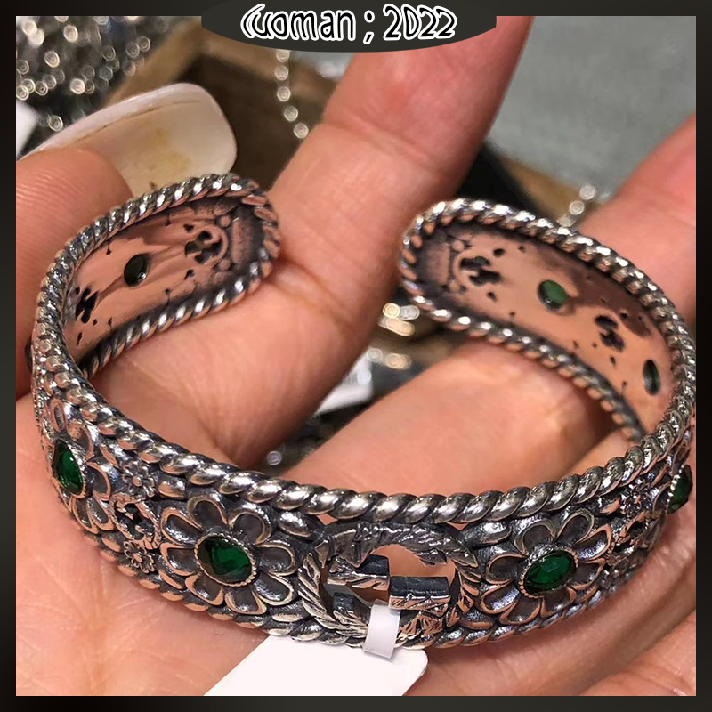 Vòng Đeo Tay Gucci Đính Đá Quý Màu Xanh Lá Cây Phong Cách retro