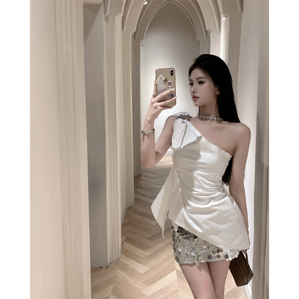 【COLORBLLIND】Áo Dây Chéo Màu Trắng Thời Trang Mùa Hè Dành Cho Nữ