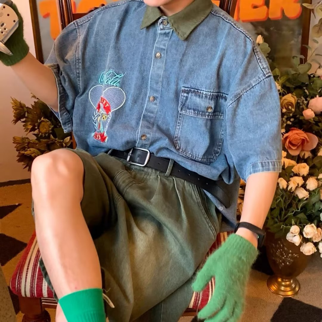 Áo Sơ Mi Tay Ngắn Dáng Rộng Phong Cách Cao Bồi Nhật Bản Thời Trang Mùa Hè Cho Nam Và Nữ